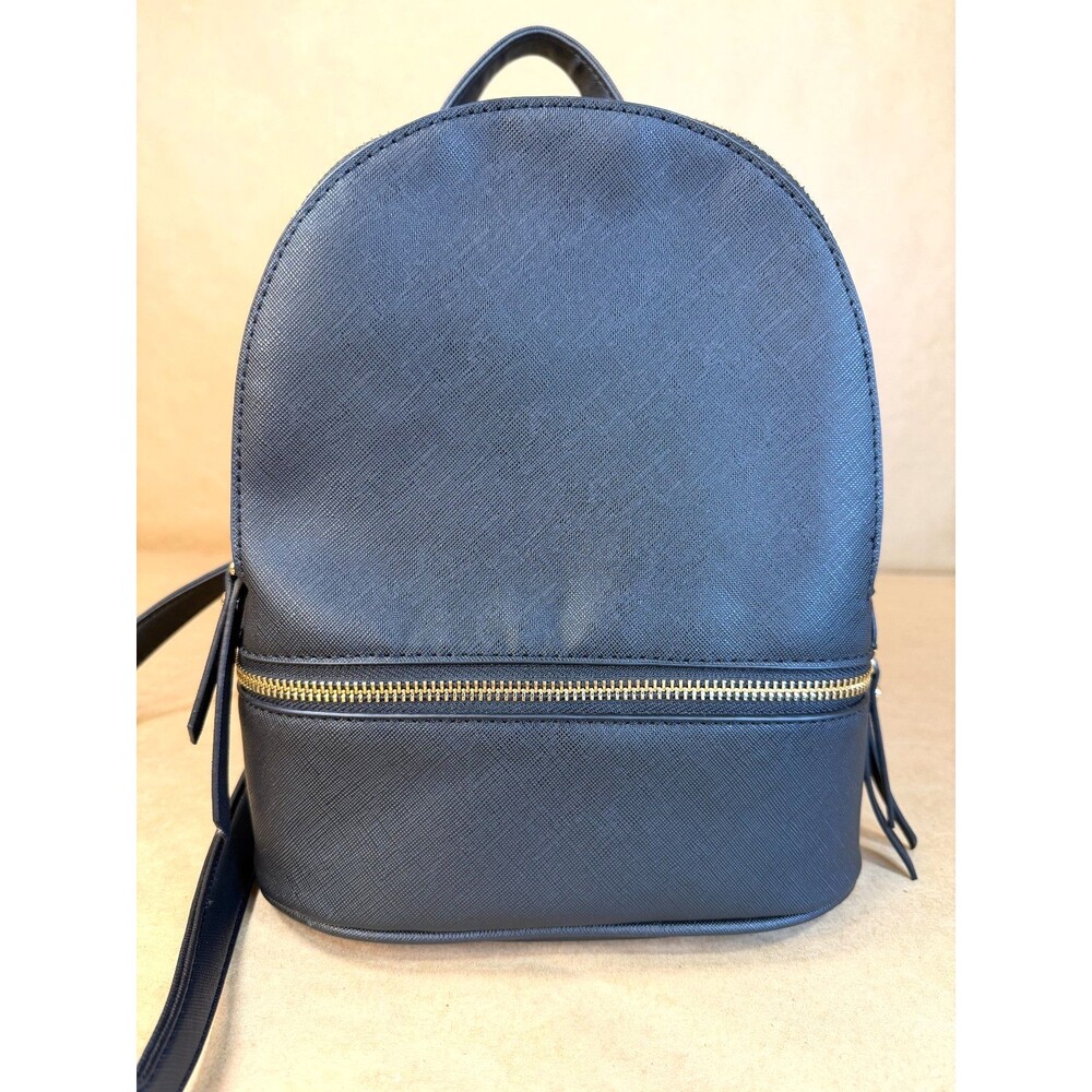 La Terre Faux Leather Mini Backpack with Gold-Tone Zipper - Black - NEW